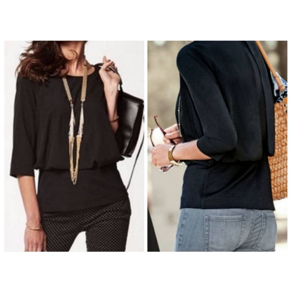 CAbi Women's 3/4 Sleeves Black Blouse Size S